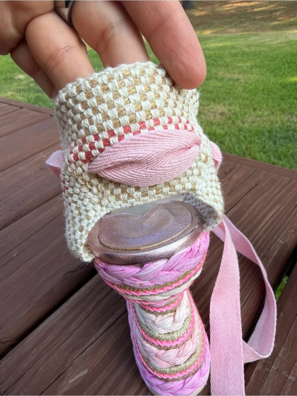 Sophia Webster Lucita Pink Metallic Raffia Wedge Sandals EU 39 US 8.5